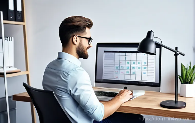 모바일 기기를 통한 온라인 자원 활용 - **Productivity and Digital Organization**
A young professional, appearing busy yet composed, sit...