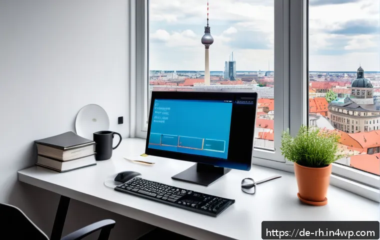 효과적인 인터넷 자료 검색 팁 - A modern German home office scene focused on digital research and study: a sleek desk with a large m...