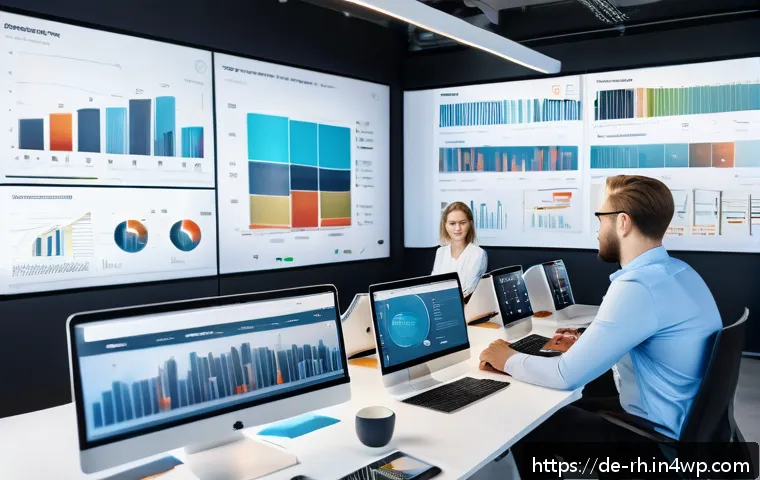 소셜 미디어를 통한 자료 수집 전략 - A modern German office environment showing a diverse team of marketing professionals analyzing socia...
