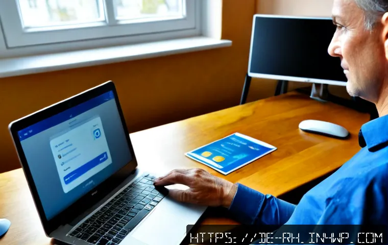 온라인 자원 활용에 필요한 기술적 이해 - Photorealistic home office scene in Germany, a middle-aged adult using a laptop beside a modern Wi-F...